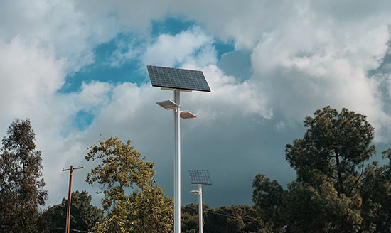 Solar panels on a pole mount